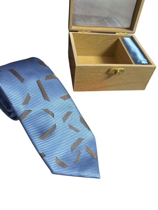 blue silver printed set ( tie | pocket square )