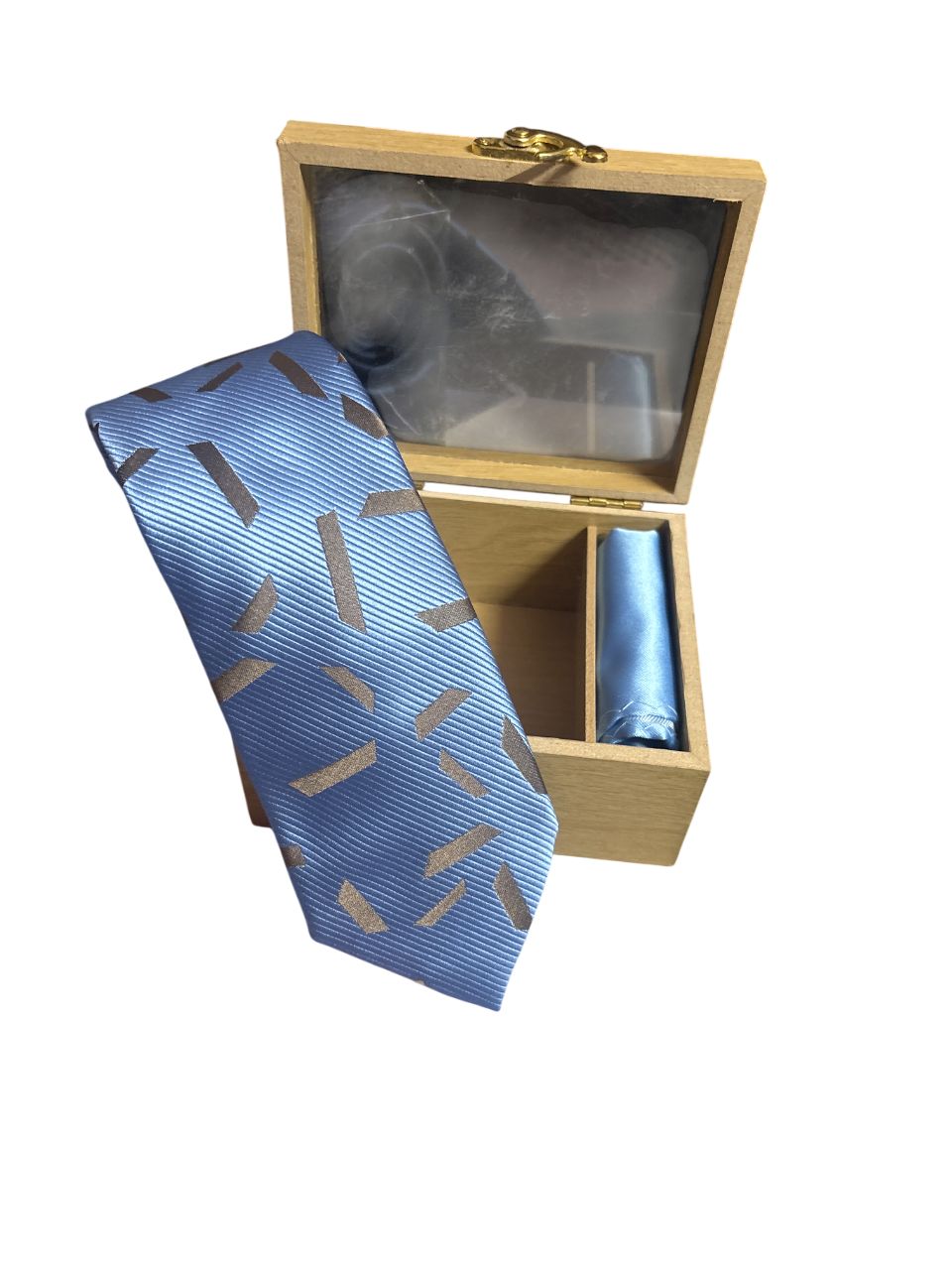 blue silver printed set ( tie | pocket square )