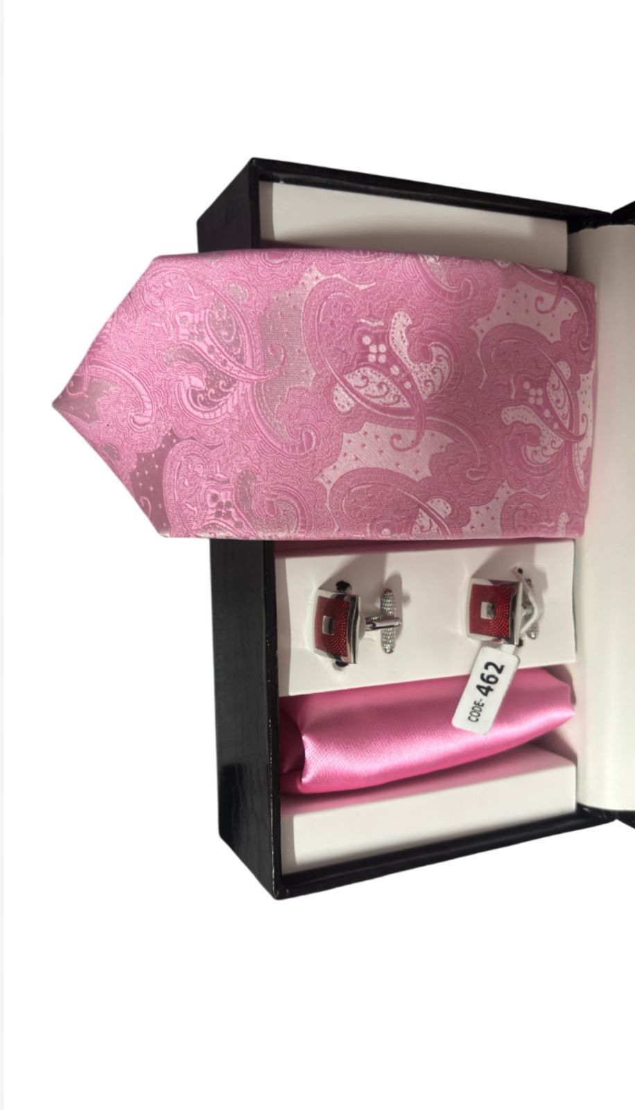pink printed set (tie | pocket square | cufflinks)