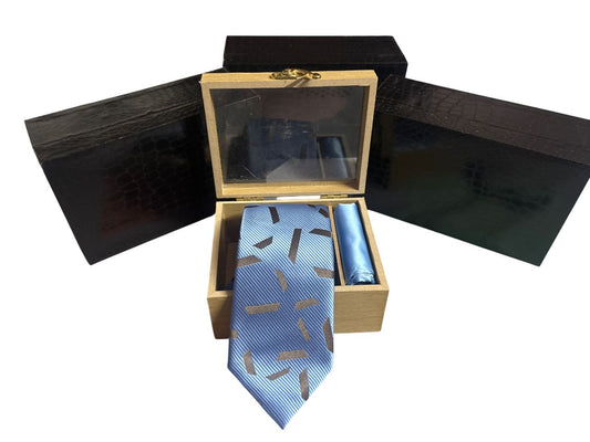 blue silver printed set ( tie | pocket square )