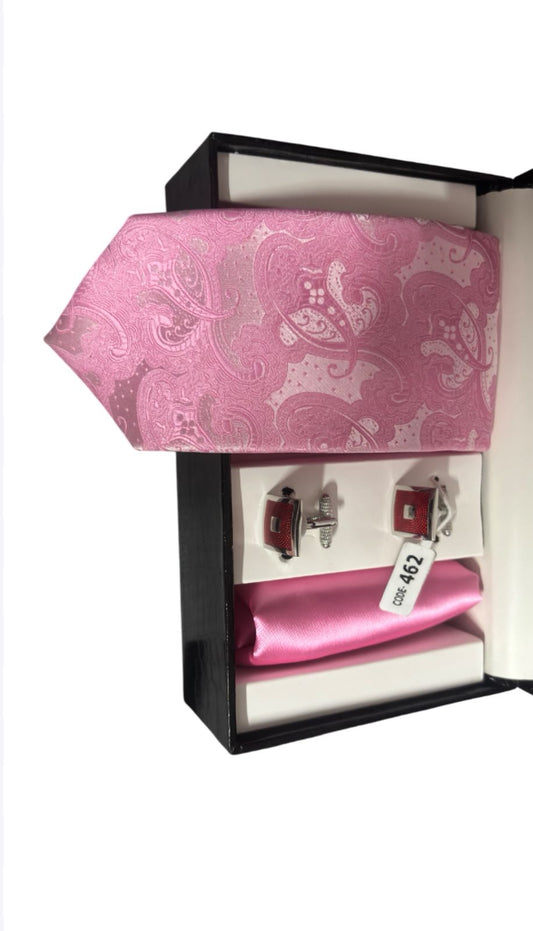 pink printed set (tie | pocket square | cufflinks)